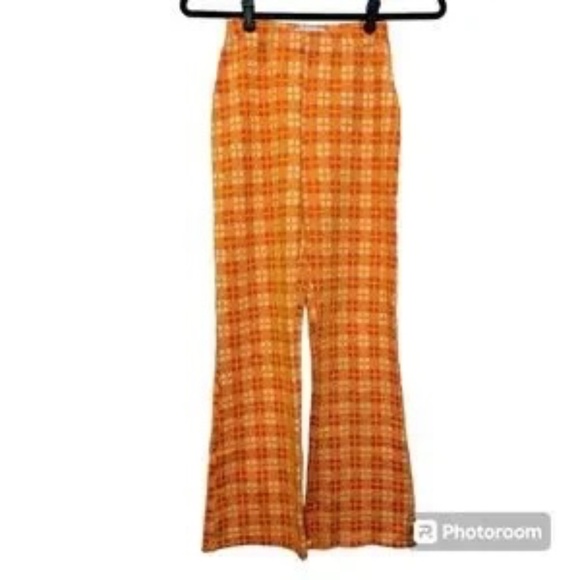 NWT Urban Outfitters Orange Plaid Flare Pants, M - Picture 2 of 7